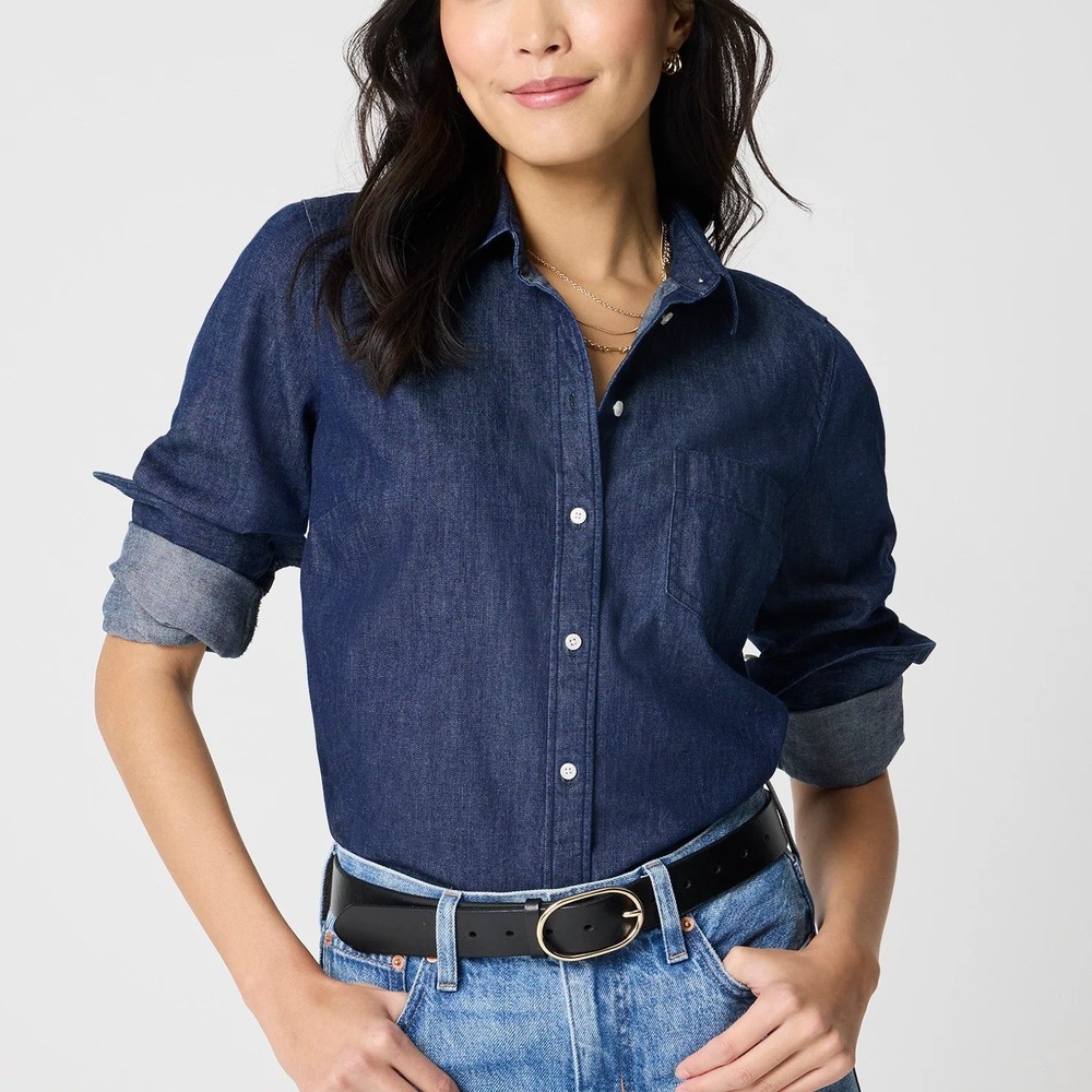 J.Crew Womens Long Sleeve Chambray Shirt Button Up BP273 Blue Wash Cotton XS
